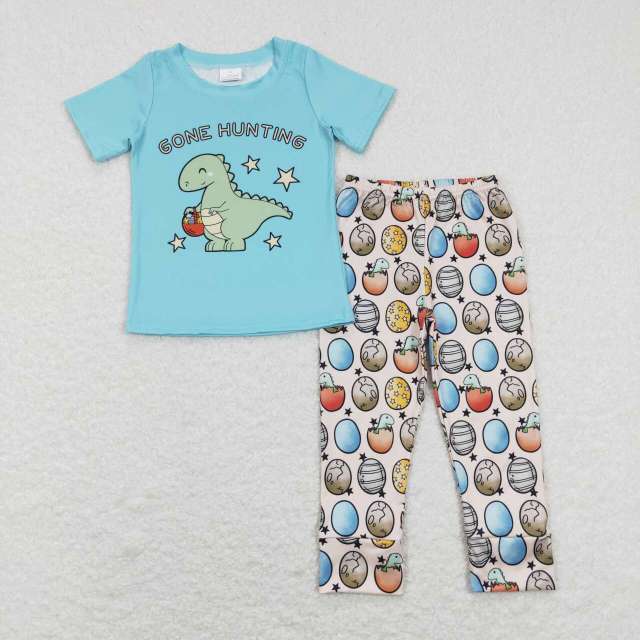 BSPO0202 gone hunting alphabet dinosaur blue short-sleeved star Easter egg trousers suit