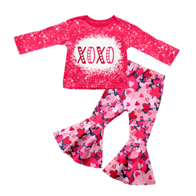 GLP1131 pre-order baby girl clothes girl xoxo valentines bell bottoms outfit