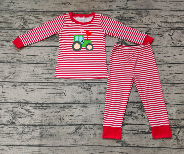 BLP0438 pre-order toddler boy clothes heart tractor boy valentines day outfit