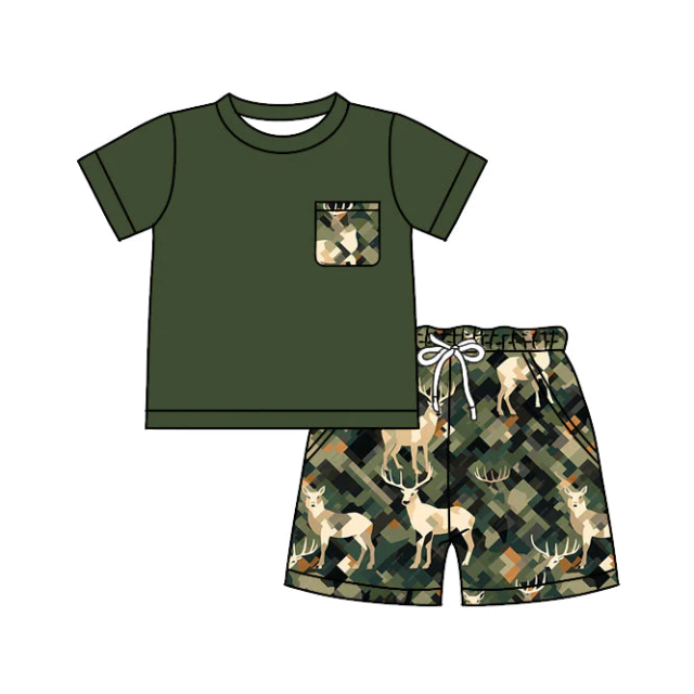 BSSO0493 pre-order baby boy clothes boy camouflage deer summer outfits