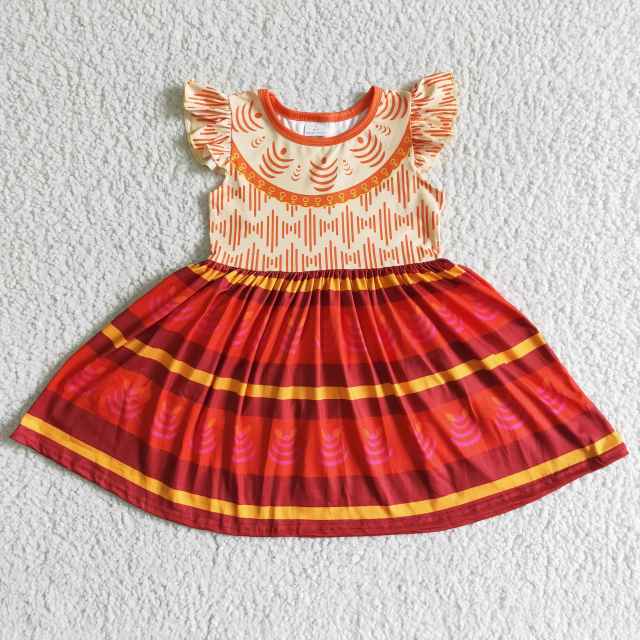 GSD0010 Orange flying sleeves patchwork orange skirt dress