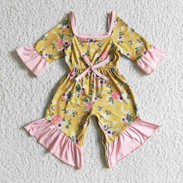 6 A30-16-1 yellow floral jumpsuit