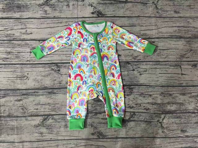 Pre-order baby kids clothes green rainbow long sleeve summer romper