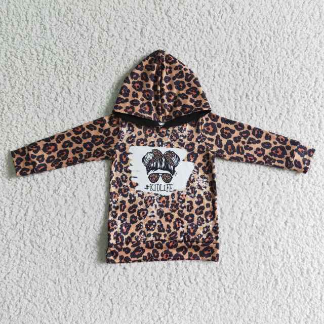 6 C9-18 6.5KIDLIFE Girls Leopard Print Long Sleeve Hooded Top 220g