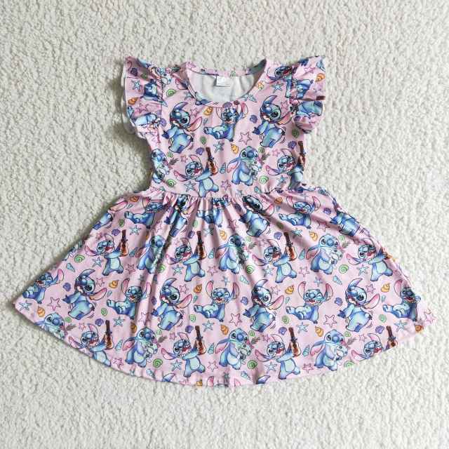 GSD0012 Lilo and Stitch pink small flying sleeve dress