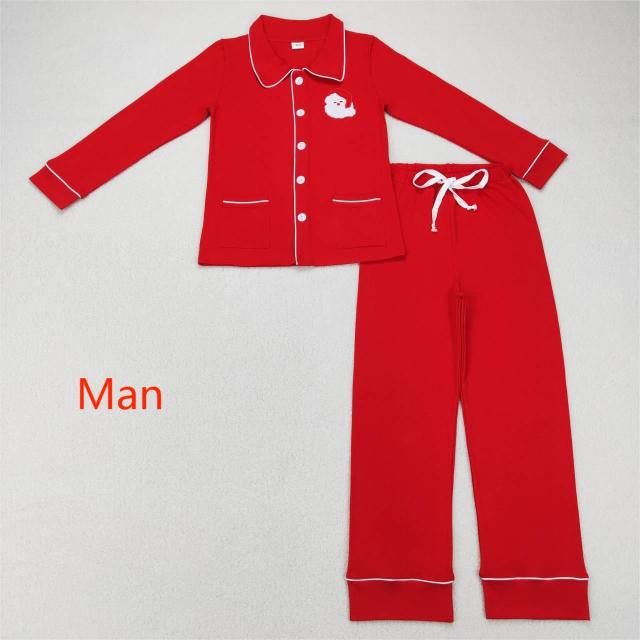 BLP0296 Adult Men Embroidered Santa Pocket Collar Red Long Sleeve Pants Suit
