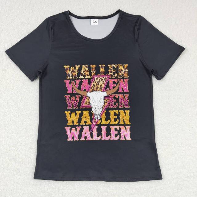 GT0343 Adult wallen lightning alpine cow head black short-sleeved top