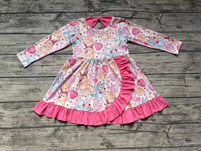 Pre-order baby girl clothes valentine bluey love long sleeve dresses