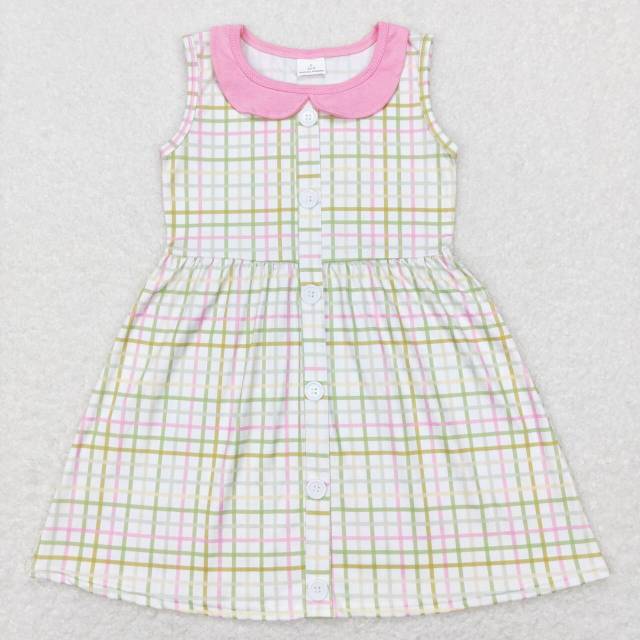 GSD0581 Green striped pink baby doll collar sleeveless dress