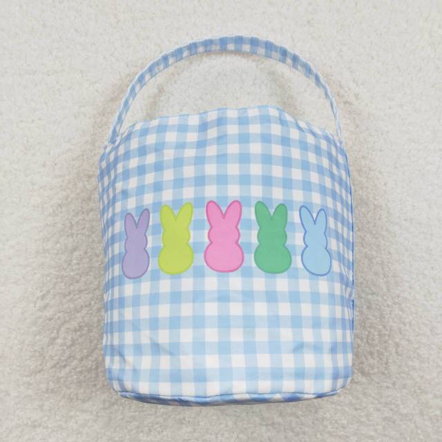 BA0161 Colorful rabbit blue and white plaid bucket bag