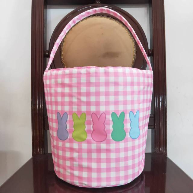 BA0160 Colorful rabbit pink and white plaid lace bucket bag