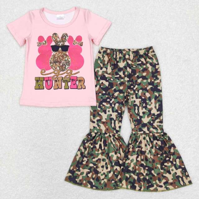 GSPO1049 hunter rabbit camouflage pink short-sleeved Pants Suit