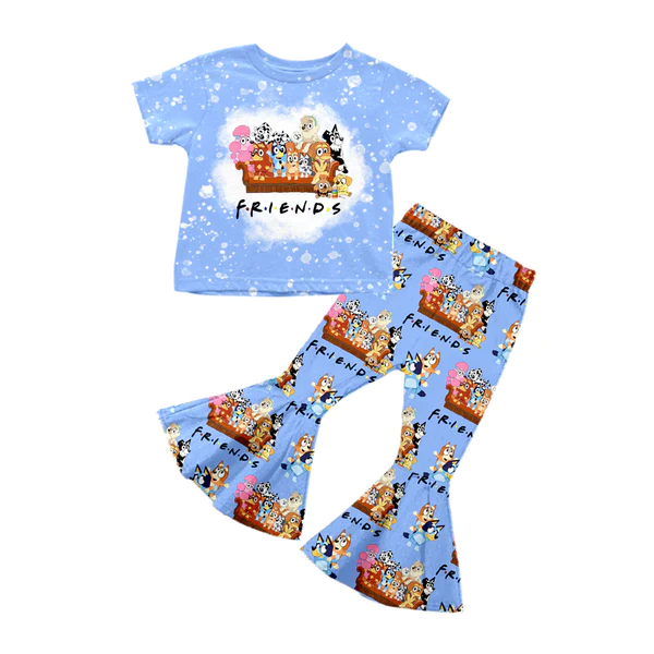 Pre order girls blue cartoon dog shirt matching pants outfit