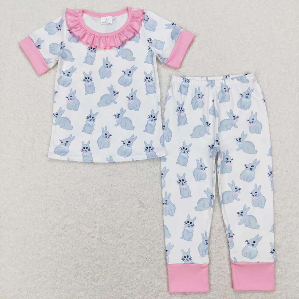 GSPO1095 Rabbit pink lace white short-sleeved Pants Suit