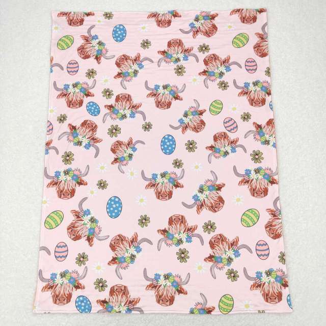 BL0095 Cow Head Flower Easter Egg Light Color Baby Blanket