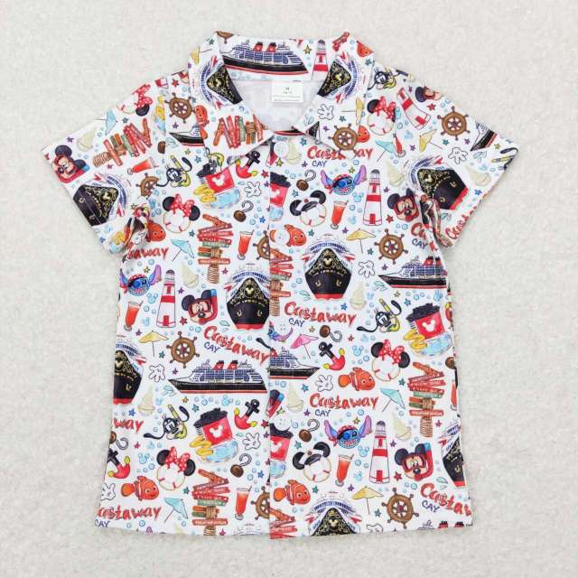 BT0490 Cartoon character Mickey white button short-sleeved top