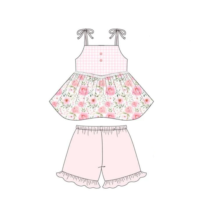 GSSO0558 pre-order baby girl clothes pink flower girl summer outfits