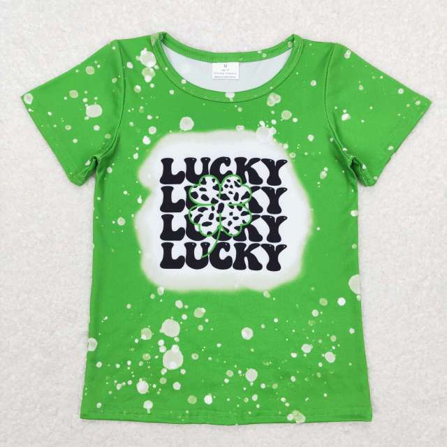 GT0420 lucky letter four-leaf clover green short-sleeved top