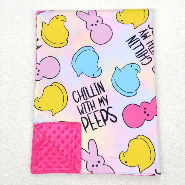 BL0093 chillin with my peeps colorful bunny baby blanket