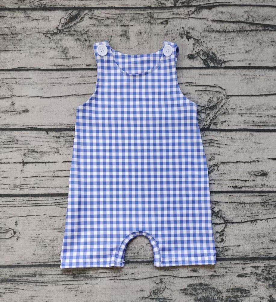 Pre-order toddle boy blue grid romper