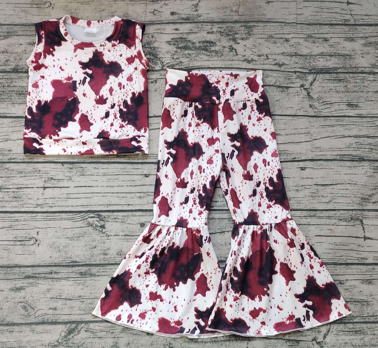 Pre-order girl cow pattern sleeveless pants outfit