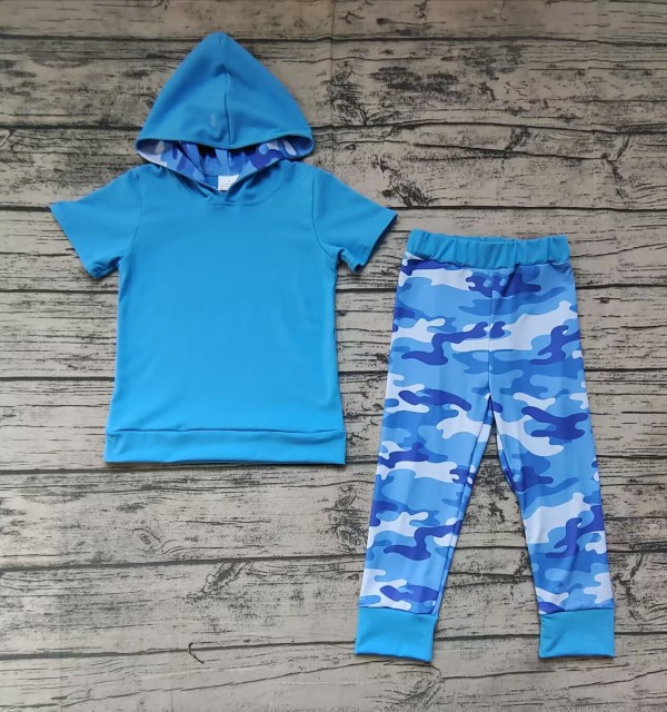 Pre-order boys blue hooded short sleeve pants outfit