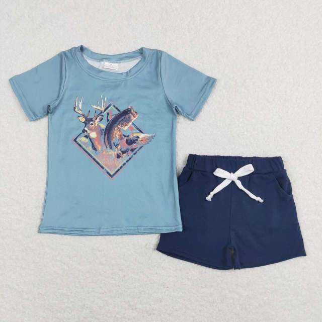 BSSO0315 southern deer fish blue short-sleeved shorts suit