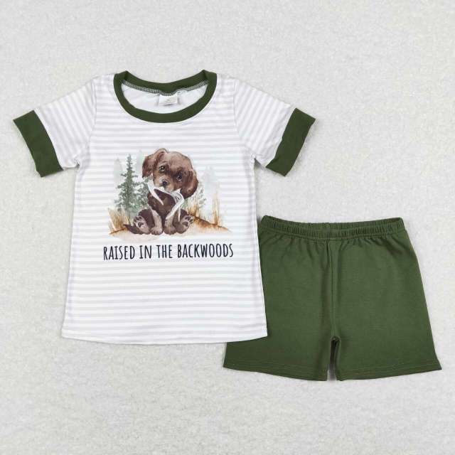 BSSO0376 raised in the backwoods puppy striped short-sleeved green shorts suit
