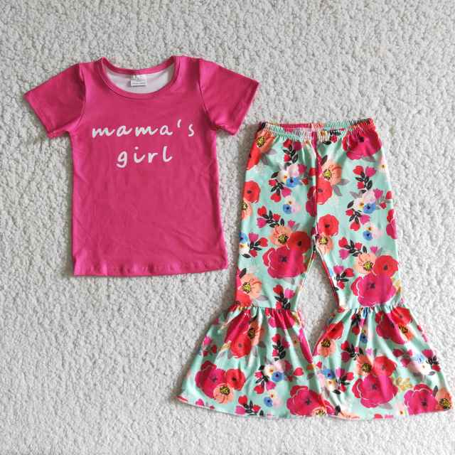 A6-23 mama's girl rose red floral flared pants suit