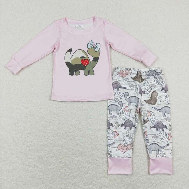 GLP1025 Camouflage Love Dinosaur Pink Long Sleeve Pants Suit