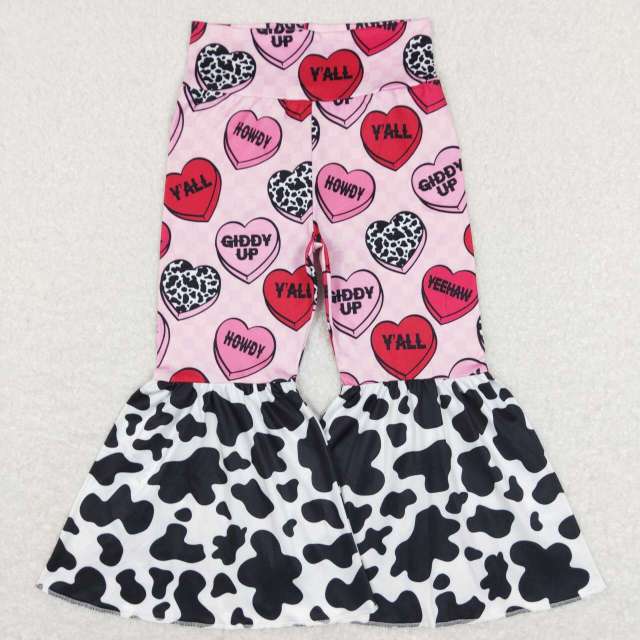 P0344 howdy letter love pink plaid cow pattern pants