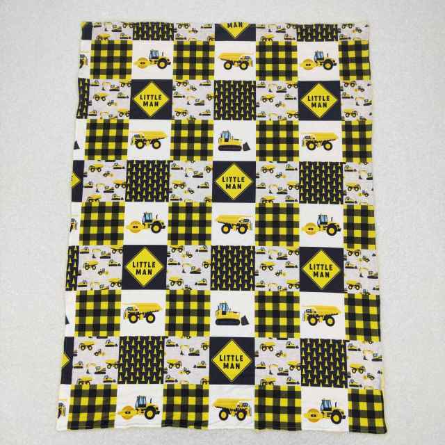 BL0101 little man engineering car yellow and black plaid baby blanket