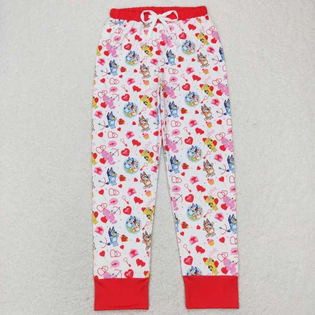 P0418 Adult women bluey love love balloon love letter red and white Pants