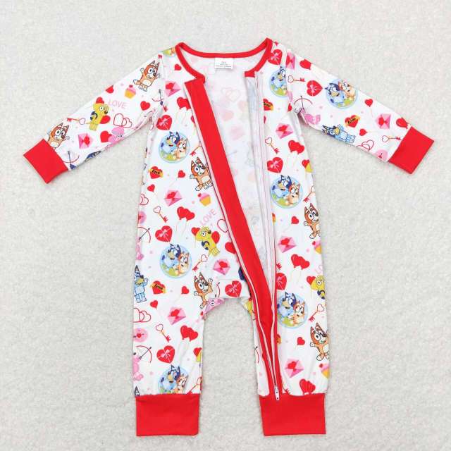 LR0908 bluey love love balloon love letter red and white zipper long sleeve jumpsuit