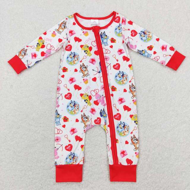 LR0908 bluey love love balloon love letter red and white zipper long sleeve jumpsuit