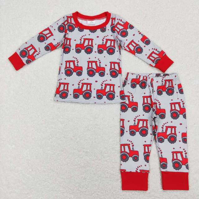 BLP0449 Love tractor gray-red long-sleeved pants suit