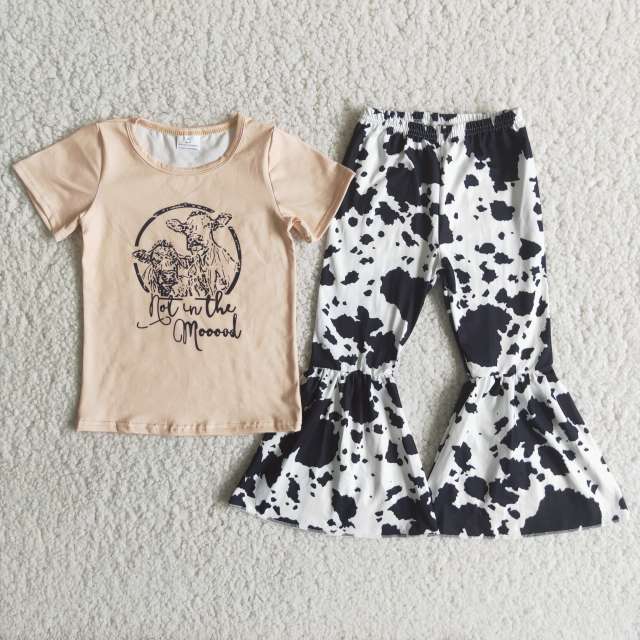 C4-13 Cow letter top with bow and cow bell bottoms