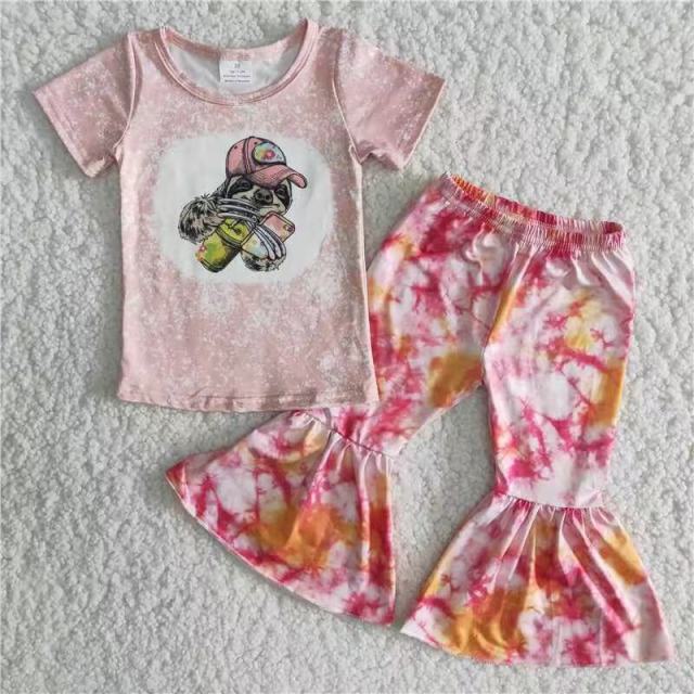 B16-24 Hat Pig Short Sleeve + Colorful Bell Pants Suit Sloth