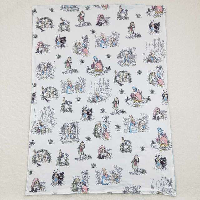 BL0092 Rabbit Animal Blue White Baby Blanket