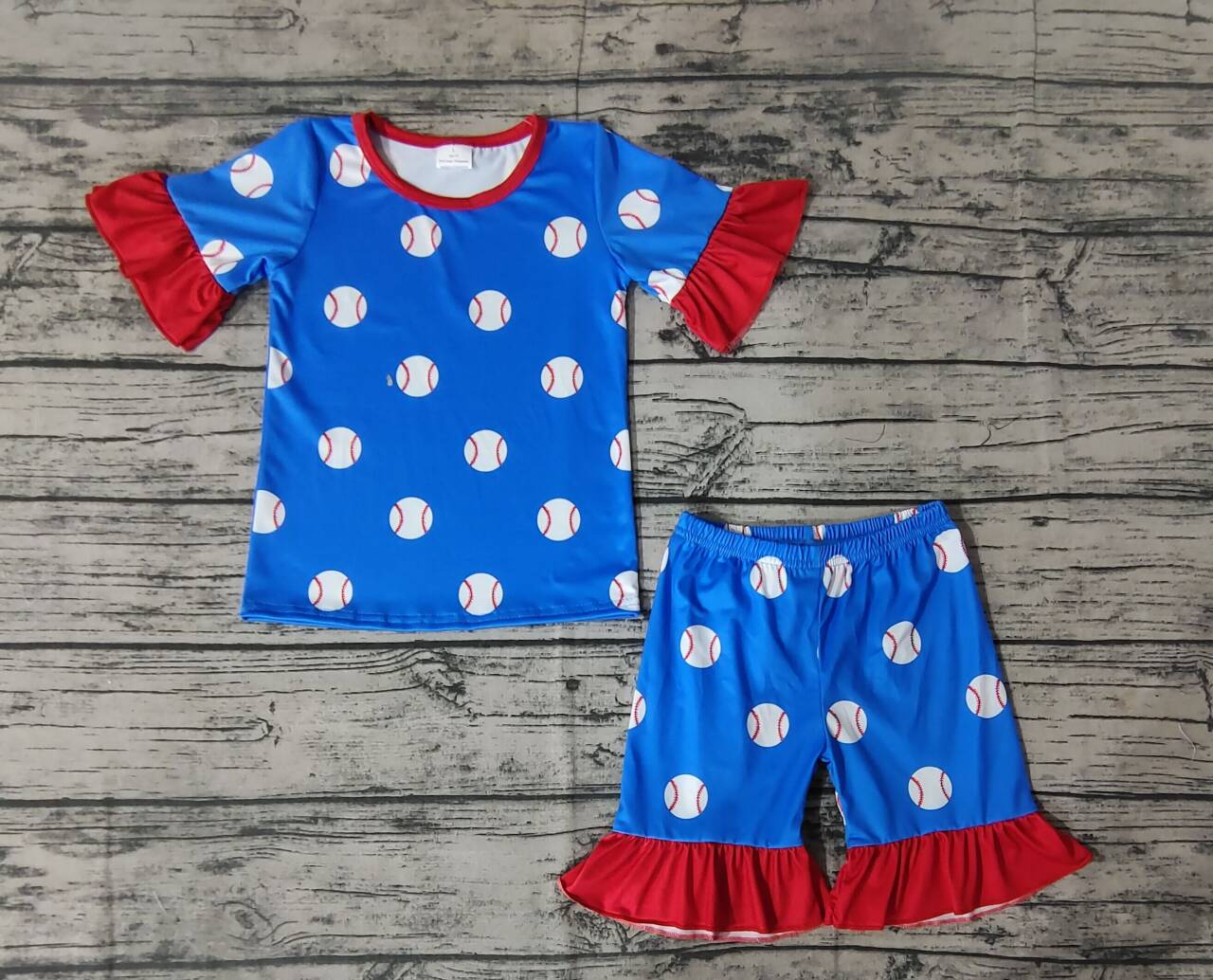 Preorder baby girl shirt blue shorts outfit