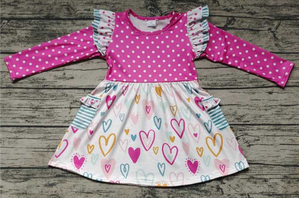 GLD0489  baby girl clothes girl heart valentines day dress