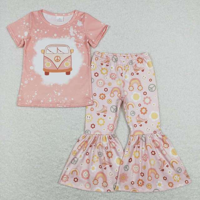 GSPO1243 Bus rainbow flowers sun pink short-sleeved pants suit