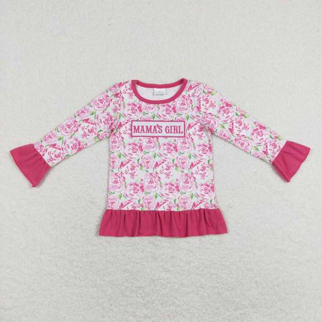 GT0403 mama's girl embroidered letters flowers rose red lace long sleeve top