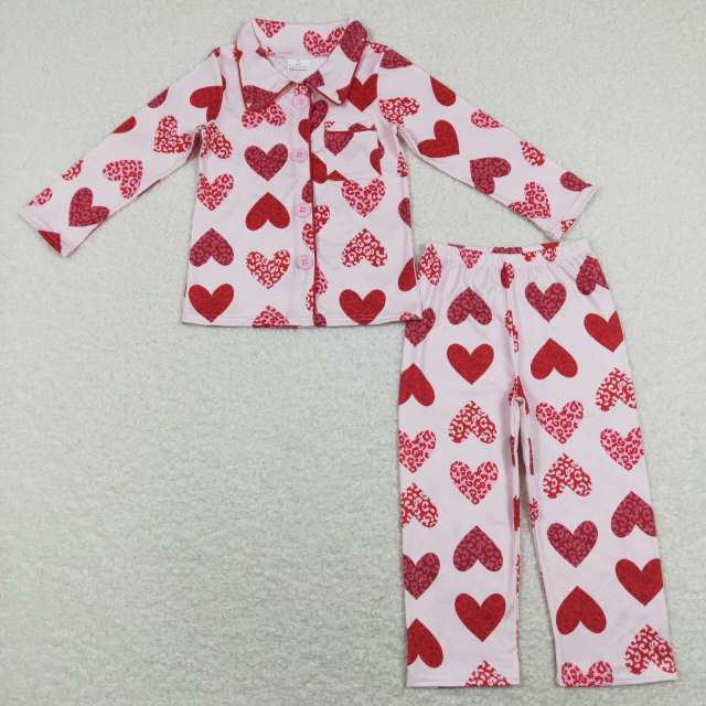 GLP1136 Leopard print heart pink plush trim long-sleeved pants suit