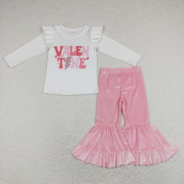 GT0440+ P0416 valentine letter lightning lace long-sleeved top Pink lace pants 2 pieces suit
