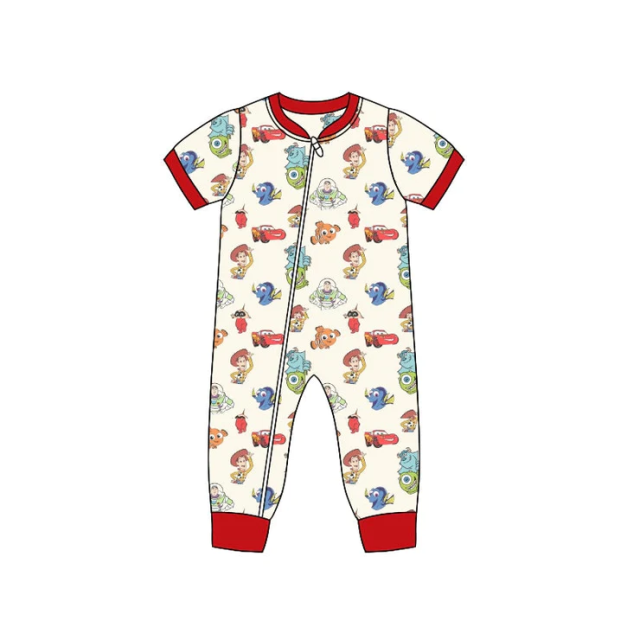 SR1027 pre-order baby boy clothes cartoon car boy zipper summer romper