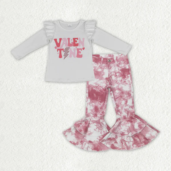 GT0441 + P0399 xoxo letter love lace long sleeve top Pink tie-dye double lace jeans 2 pics suit