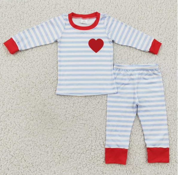 BLP0149 Boys Embroidered Love Blue Striped Long Sleeve Pants Suit