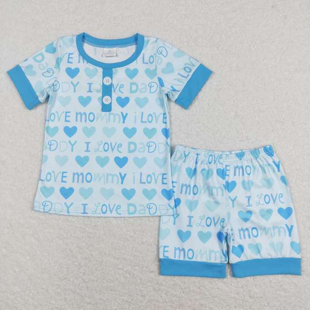 BSSO0411 I love mommy daddy love blue short sleeve Shorts Suit