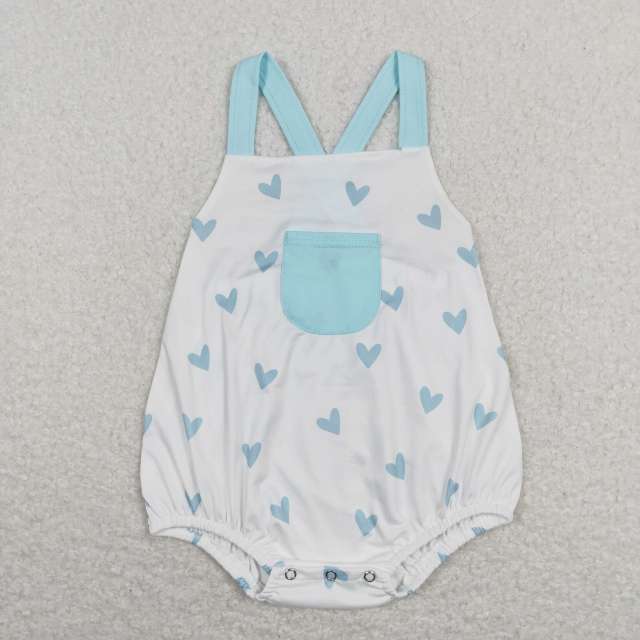 SR0732 Pocket Heart Blue and White Tank Top Bodysuit